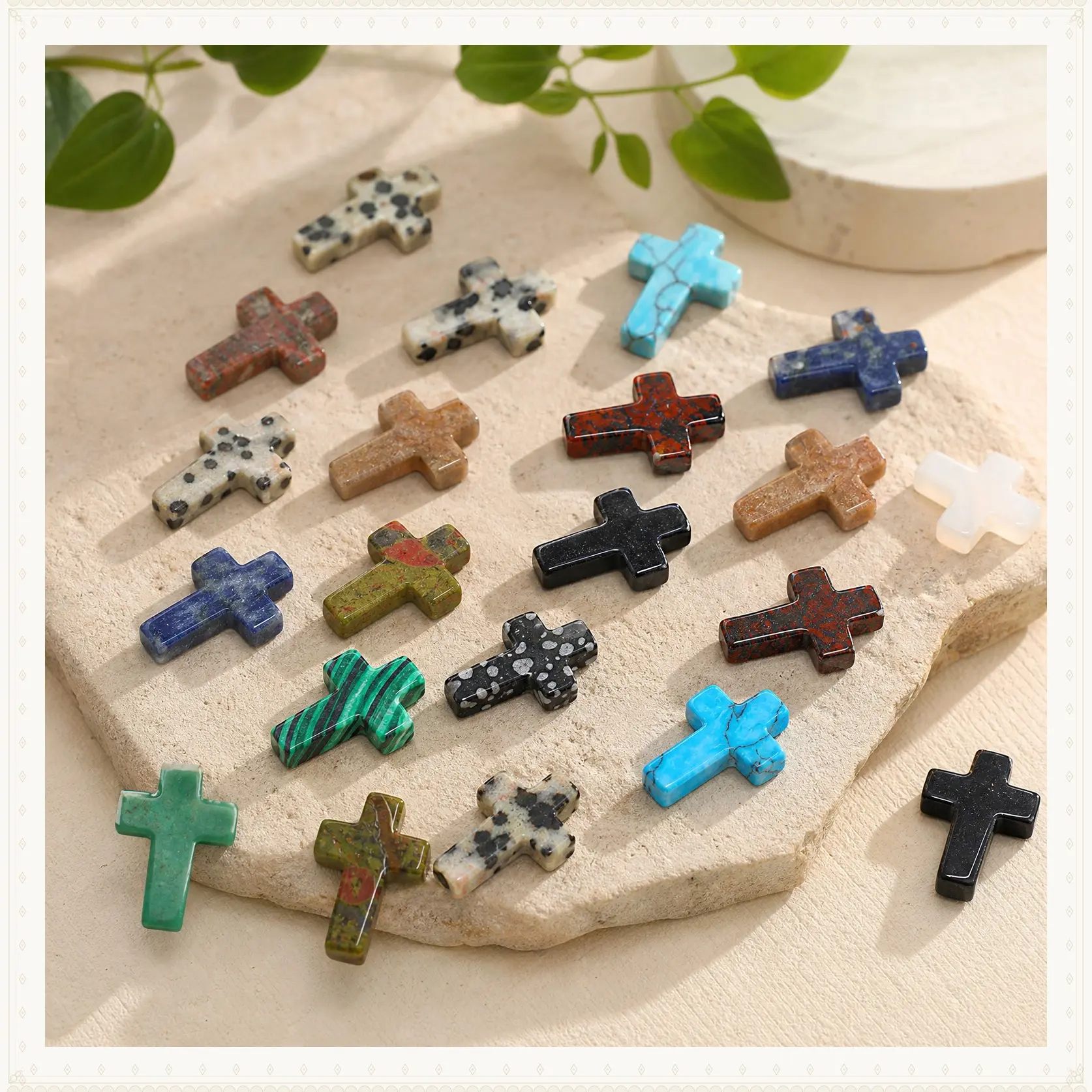 50 Pcs/75Pcs Cross Crystal Stone Natural Crystal Pocket Stone Cross Pendant Cross Shaped Worry Stones for Men and Women DIY Craft Accessories Jewelry Gift Home Decor