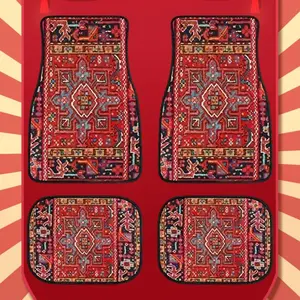 4Pcs Bohemian Car Floor Mats Rubber Back Dirty Resistant Persian Carpet Car Decoration Heavy Duty Car Floor Protector Rugs
