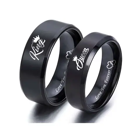 Titanium Steel His-and-Hers Engraved King-Queen Heart Stackable Wedding Ring Sets, Personalized Romantic Accessories, Adult Anniversary Gift Jewelry