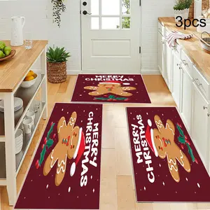 Christmas Gingerbread Kitchen Mats Set of 3, Non-Slip Comfortable Rugs for Kitchen Sink Laundry Room, Farmhouse Style Chef Mats