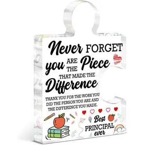 Principal Appreciation Gifts for Women Men, Retirement Going Away Thank You Gifts for Principal, Never Forget You Are the Piece That Made the Difference, Acrylic Puzzle Piece Gift