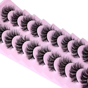 wiwoseo Eyelashes Natural Wispy Fluffy Faux Mink Lashes Fluffy Curly 3D Effect 16MM Fluffy Short Mink Lashes Fake Eyelashes 10 Pairs Pack