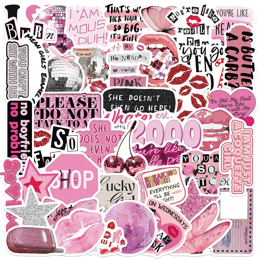 50Pcs Pink Y2K Cartoon Graffiti Stickers Sticker Sheets - Waterproof DIY Decor for Guitars, Notebooks & Luggage bulingbulingsticker