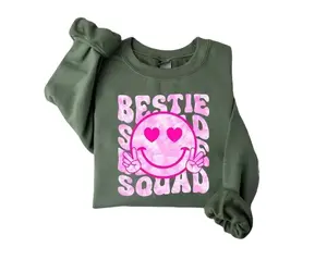 Bestie Squad Shirt, Matching Friendship Sweater, Girls Trip Sweatshirt, Bff Crewneck, Gift for Best Friend, Retro Smiley Face Top