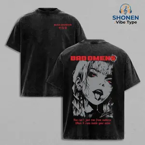 Bad Omens Vampire Girl Graphic Tee, Vintage Stone Wash Acid Wash Oversized Heavyweight Cotton T-Shirt, Vintage Washed Streetwear for Men, Metalcore Band Merch Gift For Fan