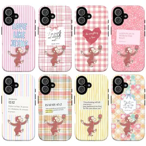 Cute "Curious Monkey" Bible Verse Phone Case — Featuring a Nostalgic "Curious George" Cartoon Aesthetic; Compatible with iPhone 11–17 Pro Max/Plus Series and Samsung Galaxy S23–S25 Series.