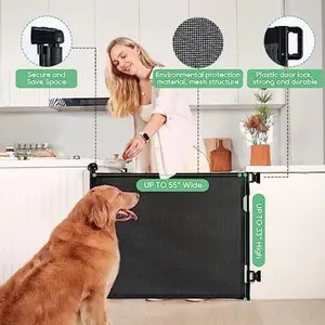 Autolock Retractable Mesh Safety Gate, 55in Wide x 34in Tall Black Gate for Baby & Dog, Ideal for Doorways, Stairs