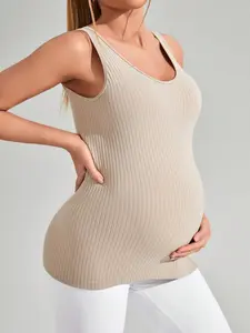 Women's Solid Color Maternity Tank Top, Casual Comfy Sleeveless Maternity Pregnancy Clothes for Summer, Maternity Clothing for Daily Wear