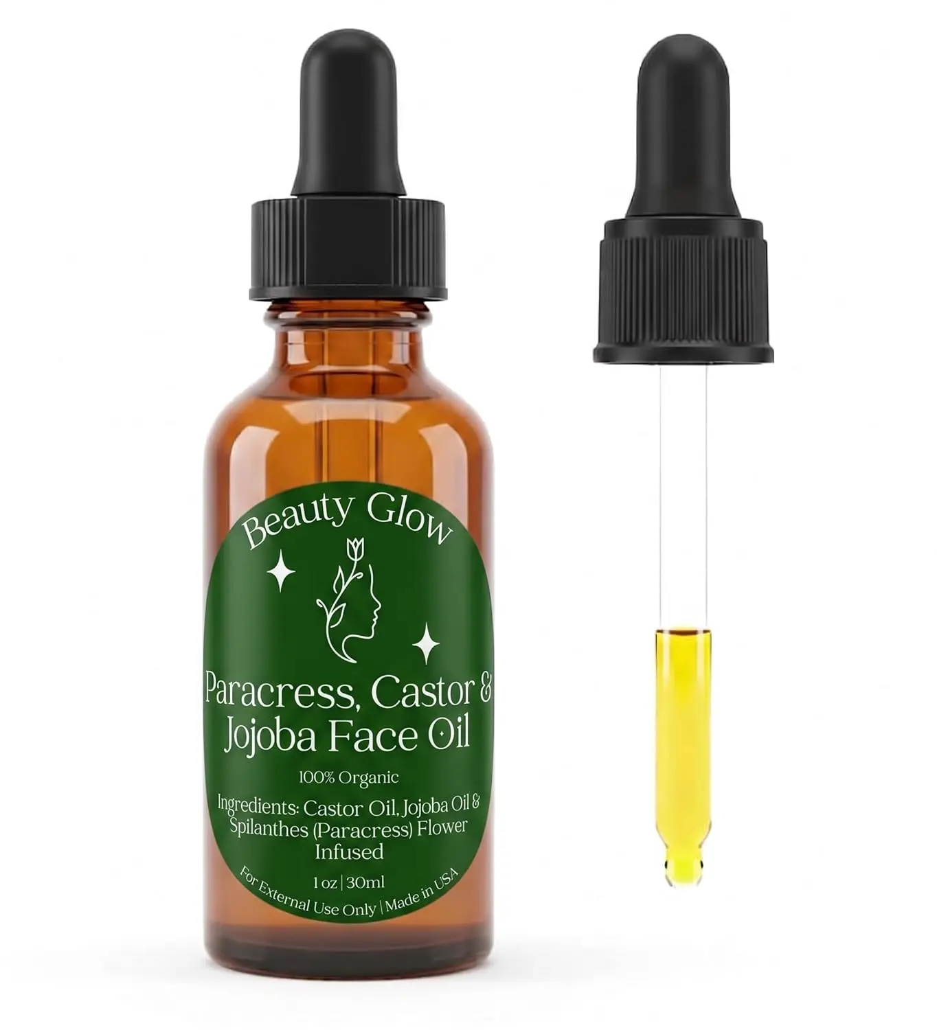 Organic Paracress Facial Oil Serum, Castor & Jojoba Oils Infused with Paracress Spilanthes Acmella Oleracea Flowers for Anti-Aging Anti-Wrinkle Moisturizing Miracle 1 Fl Oz
