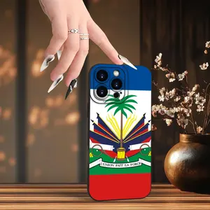 Patriotic style + Haitian flag art elements 1PC creative printing cartoon character pattern luxury mobile phone case, anti-drop and wear-resistant, high value, unisex, compatible with IPhone 17Pro Max 16 15 14 13 12 11 high-end quality business mobile pho