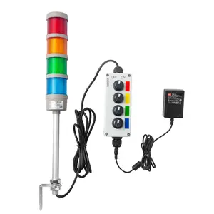 ANDONT 4 Stack Super Bright LED Andon Tower Lights with Buzzer, Off-ON or Flash,16 ft Extension Cord, 6 ft Industrial Adapter, Plug Play Ready