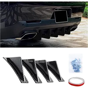 4PCS Car Rear Lower Bumper Wing Lip Diffuser, Anti-Crash Curved Shape Auto Shark Fin Spoiler Protector with Screws, Universal Rear Bumper Lip Diffuser Kit for Car SUV (Curved/Carbon Fiber)