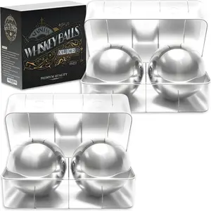 Set of 4 XXL Premium Stainless Steel Whiskey Balls, 55 mm Reusable Round Chilling Stones with Freezer Tray, 4 Xxl Balls (55 Mm)