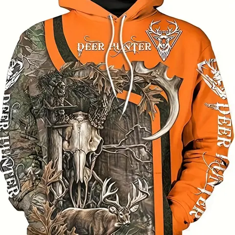 Men's 3D camouflage hooded sweater, casual animal print jumper, micro-elastic, 100% polyester, regular version, knitted fabric, 210 g/m2, spring and autumn streetwear, Gothic Printed Hoodie, Hoodie Clothing Tops, Fashion Hoodies