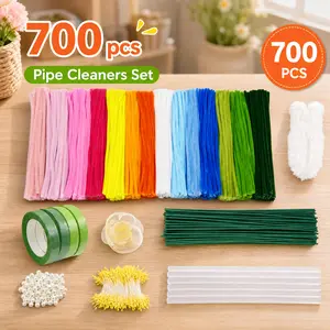 700PCS Pipe Cleaners DIY Flower Kit, 14-Color Chenille Stems Set with Floral Tape, Glue and Flower Stems for Beginners