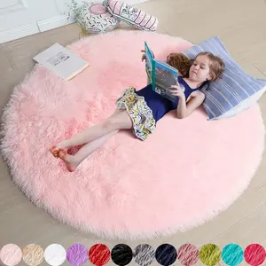 Light Pink Round Circle Rug 4Ft for Girls Bedroom, Fluffy Cute Area Rugs for Room Decor Aesthetic, Kawaii Shag Fuzzy Carpet for Nursery, Preppy Dorm, Classroom, Playroom, Teen,