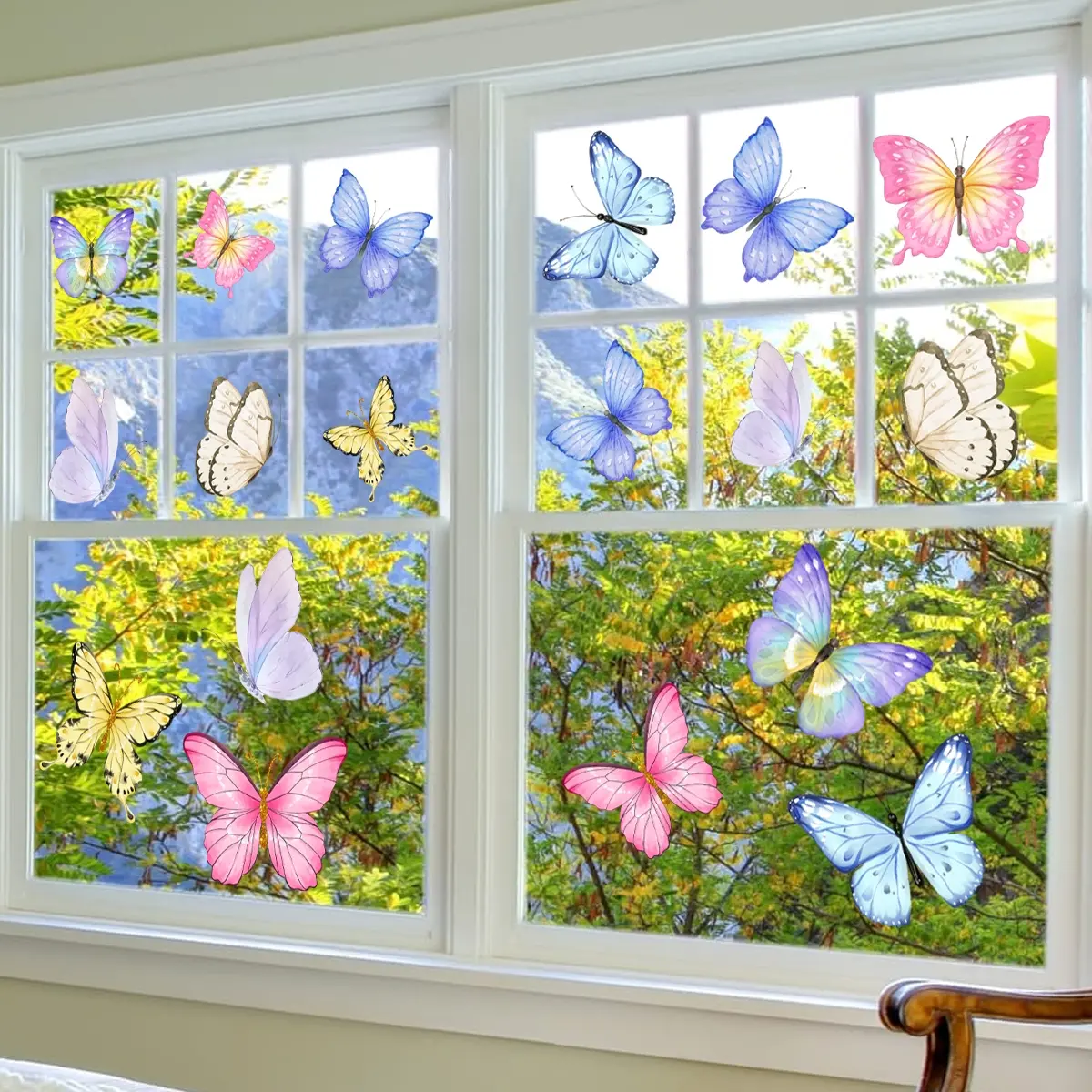 A set of two butterfly simulation electrostatic adsorption glass stickers for window glass decoration and beautification D18587