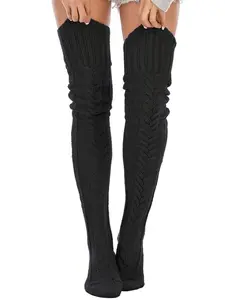 Women's Cable Knit Thigh High Socks, Winter Boot Stockings, Extra Long over Knee High Leg Warmers, Soft & Stylish, Elastic, One Size Fits All