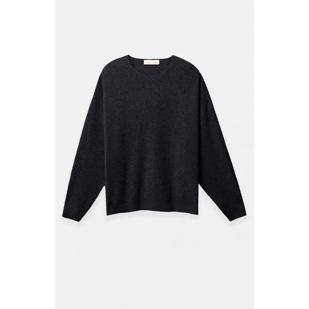 Fear of God ESSENTIALS Men's Vintage Black Waffle Knit '90s Crew Neck Sweater