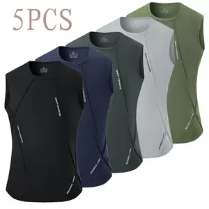 Ice silk cool sports vest, reflective design night running clothes, men's fitness tight sleeveless T-shirt