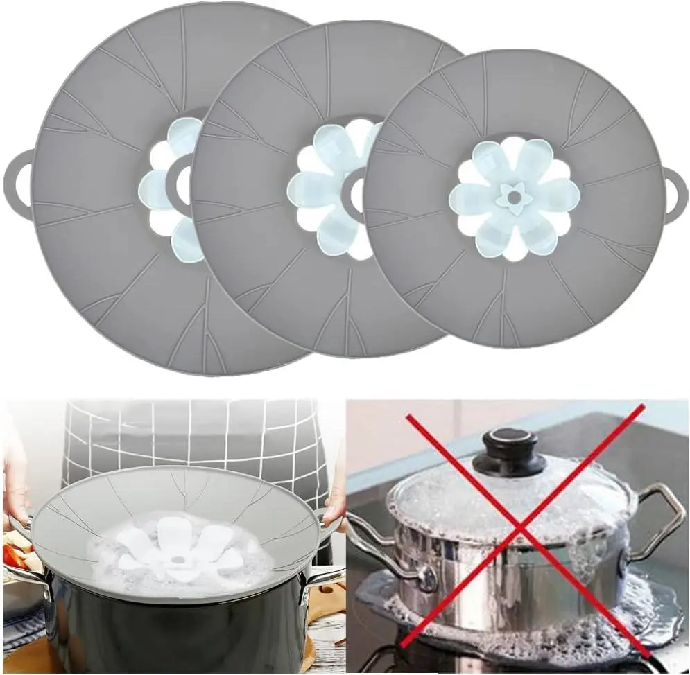 3Pcs Silicone Lid Set, Microwave Splatter Cover, Reusable Heat Resistant Lids, Boil Safeguard, Spill Stopper, Multi-Function Kitchen Covers, Fridge Dishwasher Safe URMONA