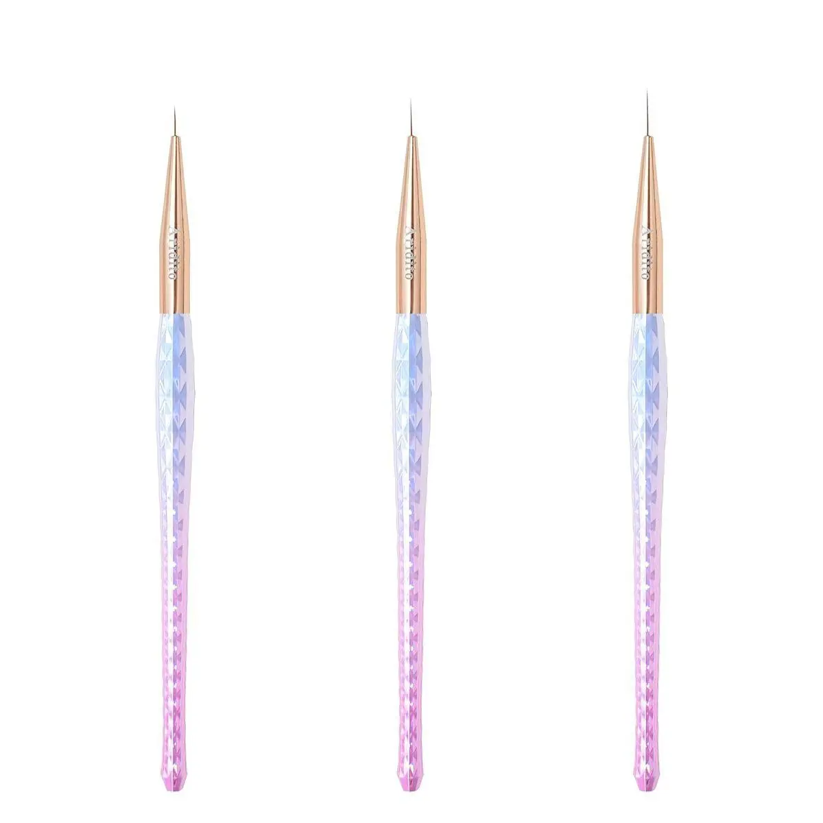 3pcs Pink-Silvery Nail Art Liner Brushes Set For Long Lines, Fine Details Painting Gel Nail Brush Drawing Sizes 7/11/15mm