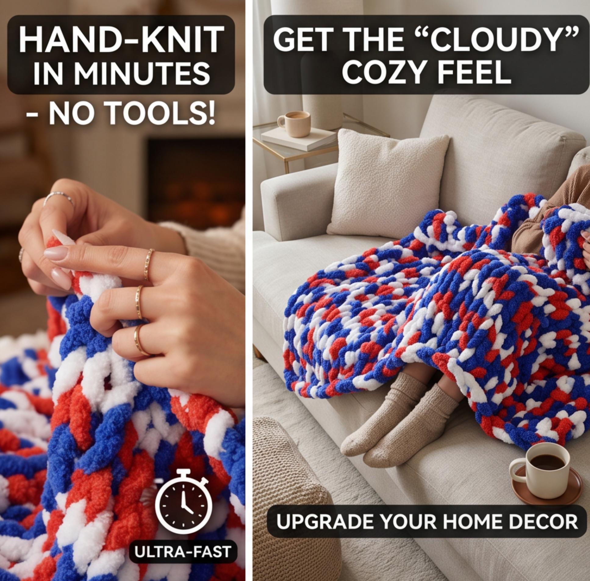 Patriotic Red White Blue Chunky Chenille Yarn (4 Pack) - No-Needle Finger Knit Yarn, Ultra Soft Plush Cat Tail Yarn for DIY Blankets & Gifts