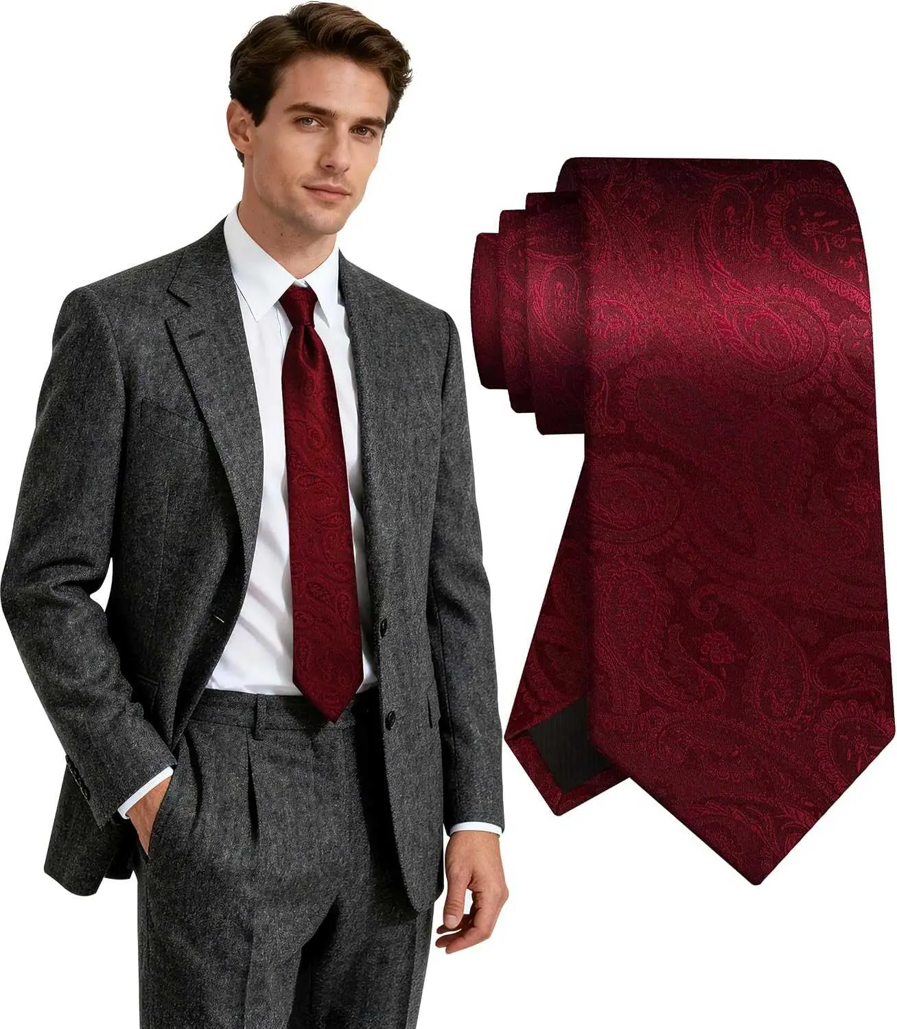 Fineknot Ties for Men, Jacquard Neck Ties, Mens Plaid Paisley Striped Tie, Classic Floral Mens Ties for Wedding Business DL260808A02