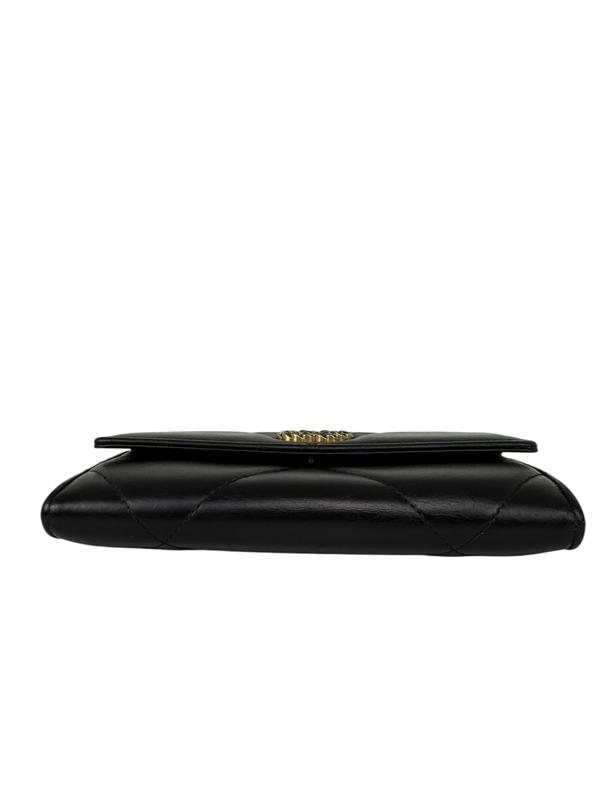 Pre-owned CHANEL Leather Classic Flap Wallet 19 Large Black Lambskin Classic Flap Wallet