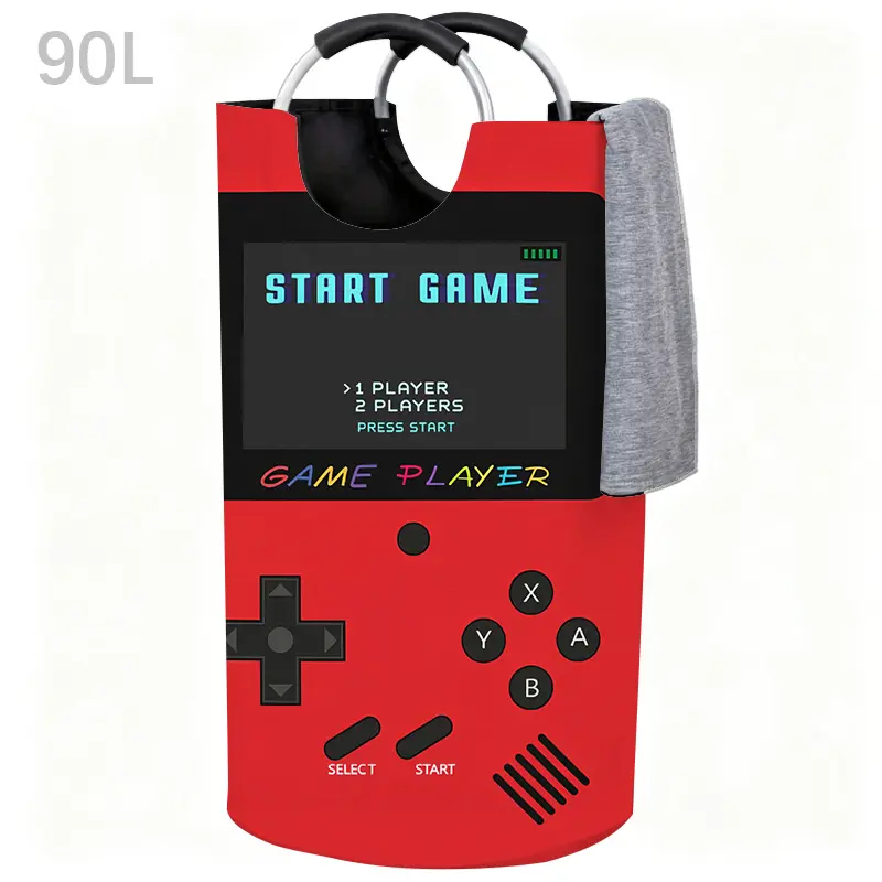 90L Retro Game Controller Print Laundry Hamper with Aluminum Handles, Large Clothes Storage Basket, Birthday & Holiday Gift