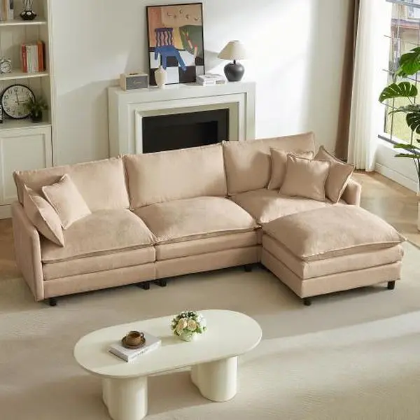 CHAIRUS 102in Modular L-Shaped 3-Seater Cloud Grey Sectional Couch Set, DIY Customizable with Removable Ottoman, Soft Chenille Upholstered Deep Seat Contemporary Luxury Indoor Furniture, Cloud Grey Sofas & Couches, Contemporary Luxury Sofas & Couches