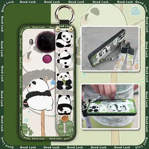 Back Cover protective Phone Case For Nokia 5.4 Waterproof Fashion Design Lanyard Cartoon Anti-dust Anti-knock ring Kickstand panda Wristband Wrist Strap Cute Dirt-resistant
