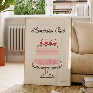 Homebake Club Wall Art, Cherry Cake Art Print, Vintage Cake Poster, Dessert Art Print, Baking Wall Art, Cute Kitchen Print, Food Art Decor