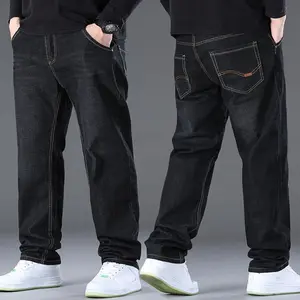 2025 New Spring Plus Size Men's Jeans Loose Fit Mid Waist Stretch Long Pants