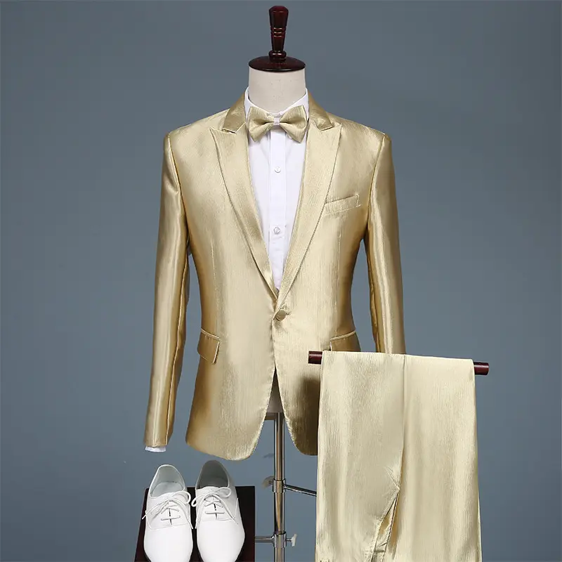 Slim Fit Men's Dress Suit Set Rich Gold Suit Suitable For Hosts Taking Photos  Chorus  Performance Suits  Men's Suits Handsome Slim Business