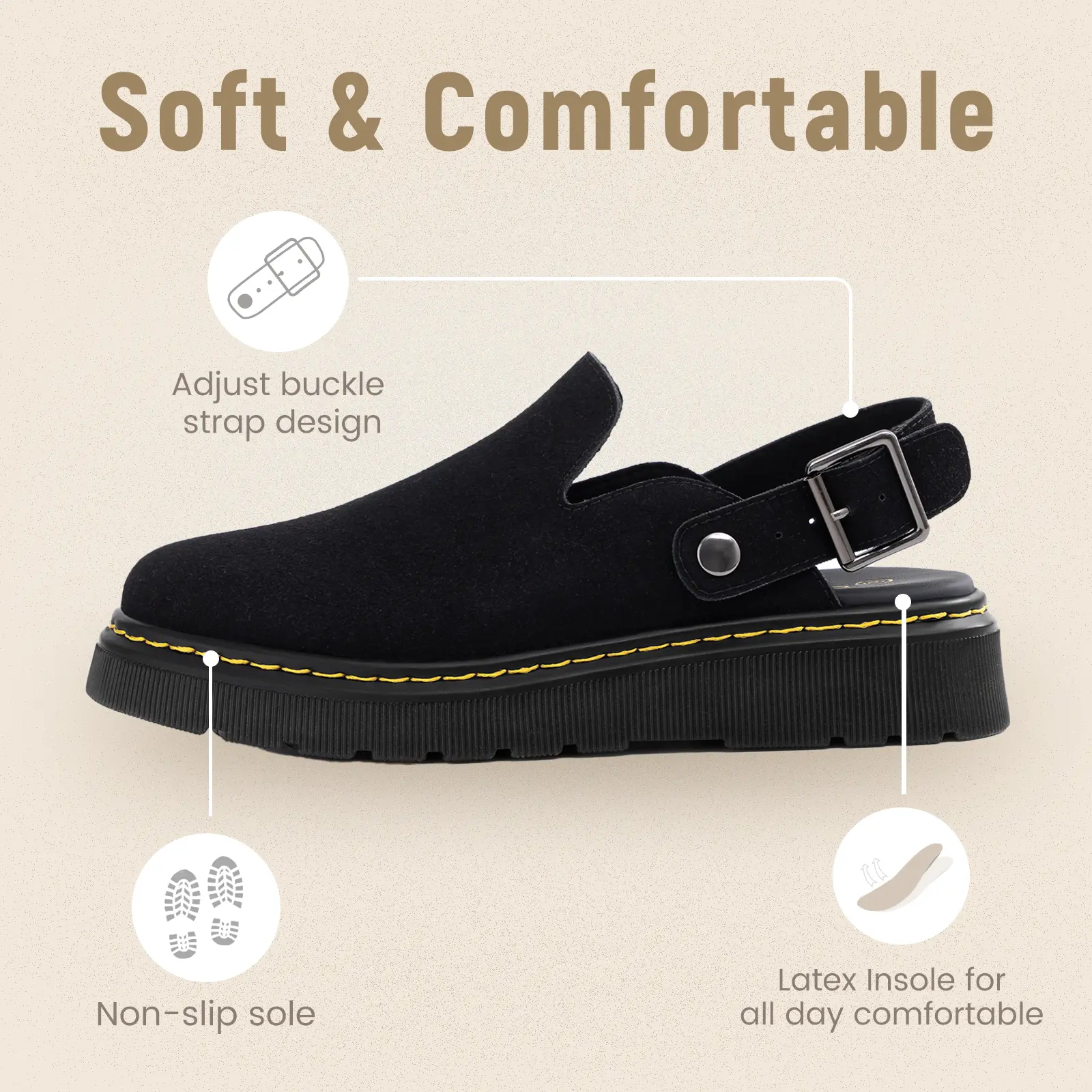 Athlefit Women's Slip-on Suede Clogs Comfortable Latex Footbed Slingback Mules with Adjustable Strap for Work Walking Daily Wear slippers Footwear Girl tiktokshopbacktoschool,back to school,back to school haul