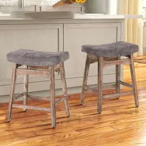 PHI VILLA Bar Stools Set with Upholstered Saddle Seat - 24 inch Kitchen Counter Island Stools Furniture Home Dining Chairs Design Minimal