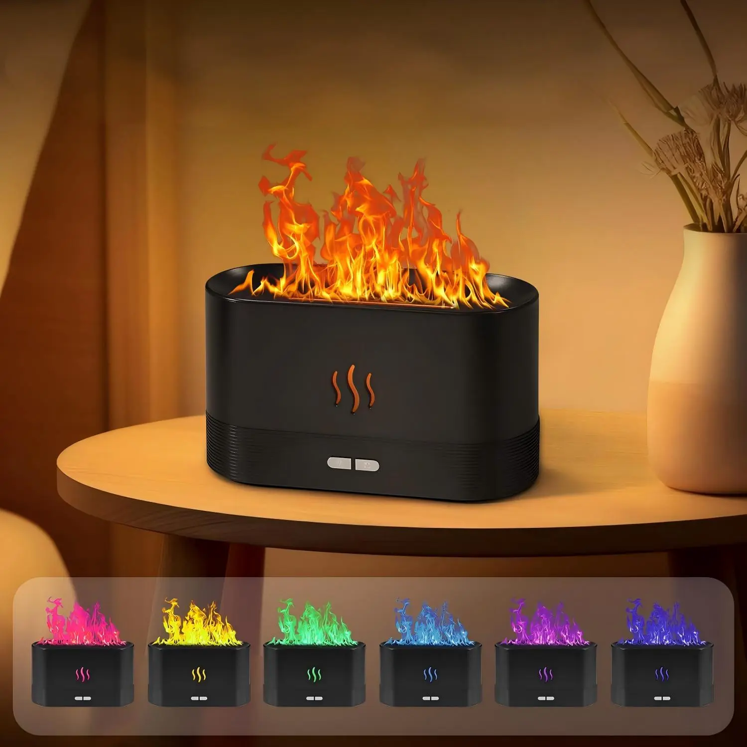 Flame Essential Oil Diffuser, Various Color LED Light Quiet Aromatherapy Humidifier With Waterless Auto Shut Off For Home & Office
