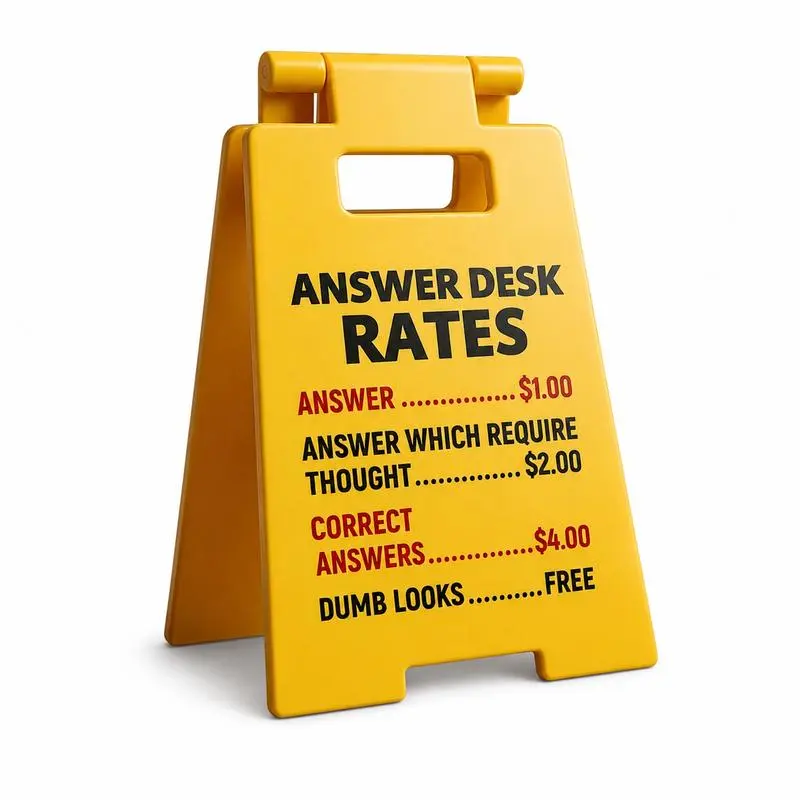 Funny A-Frame Desk Sign "Answer Desk Rates" – Humorous Office Price List Plaque, Viral Gag Gift for Coworker Work Decor