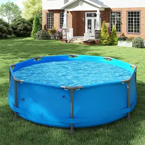 10ft x 30in Metal Frame Above Ground Swimming Pool, Outdoor Backyard Famliy Pool Set with Puncture-Resistant Fabric, Drainage Valve Connector for Kids & Adults (10' x 30", Round, Blue)