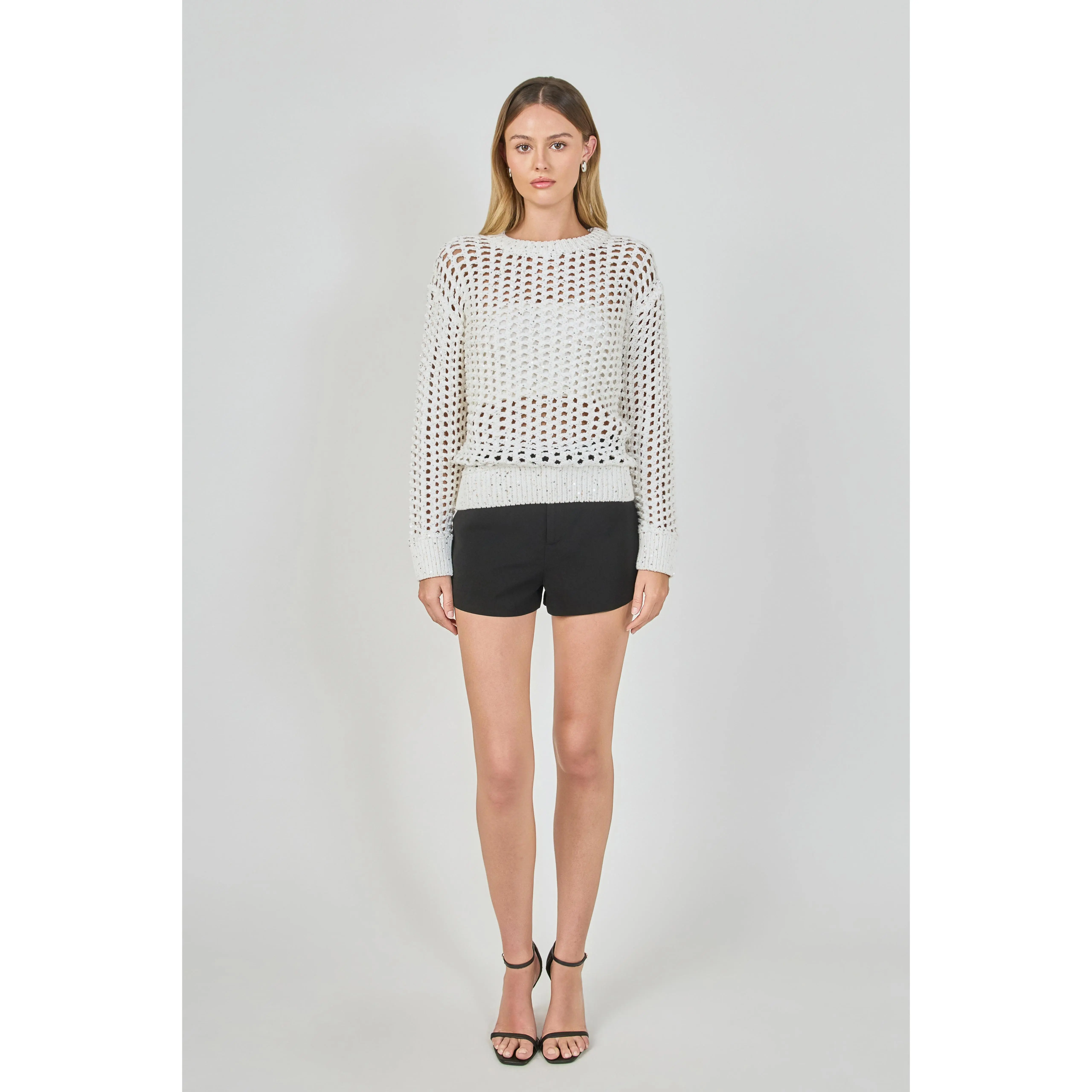 Sequined Mesh Knit Sweater