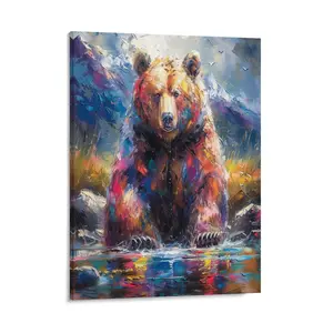 Nature Brown Bear Posters Wall Art Prints Abstract Oil Painting Wild Animal Canvas Posters Home Wall Art Family Bedroom Office Decor Aesthetic Festival Gift