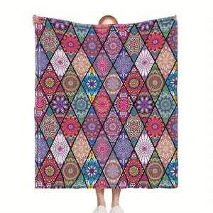 Bohemian Style Blanket, Vintage Floral Sofa Throw, Boho Flower Blanket, Gift Blanket for Home Decor