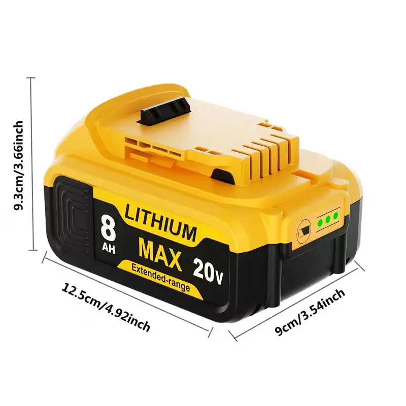 DeWalt-Compatible 20V 8.0Ah Rechargeable Lithium Battery with Smart LED Display - DCB206/DCB200/DCB606 Replacement, DCD Power Tool Accessory with Manufacturer Warranty, Father's Day Gift for Tool Enthusiasts (Batteries with Cells Included)