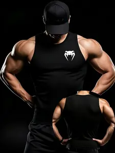 Y2K Men's Summer Athletic Compression Tank Top with Gothic Snake Head Logo Print - Quick Dry Gym Workout Sleeveless Tee