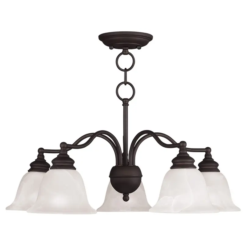 5 Light Bronze Chandelier/Ceiling Light fixture with White Alabaster Glass Shade
