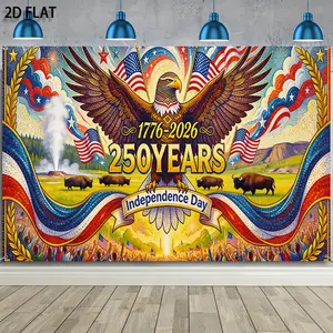 1pc Polyester 250th Anniversary Independence Day Print Banner Tapestry, Cozy Lightweight Red-White-Blue Horizontal Patriotic Wall Hanging, Home Decor for USA 4th of July Party & Historical Commemorative Event