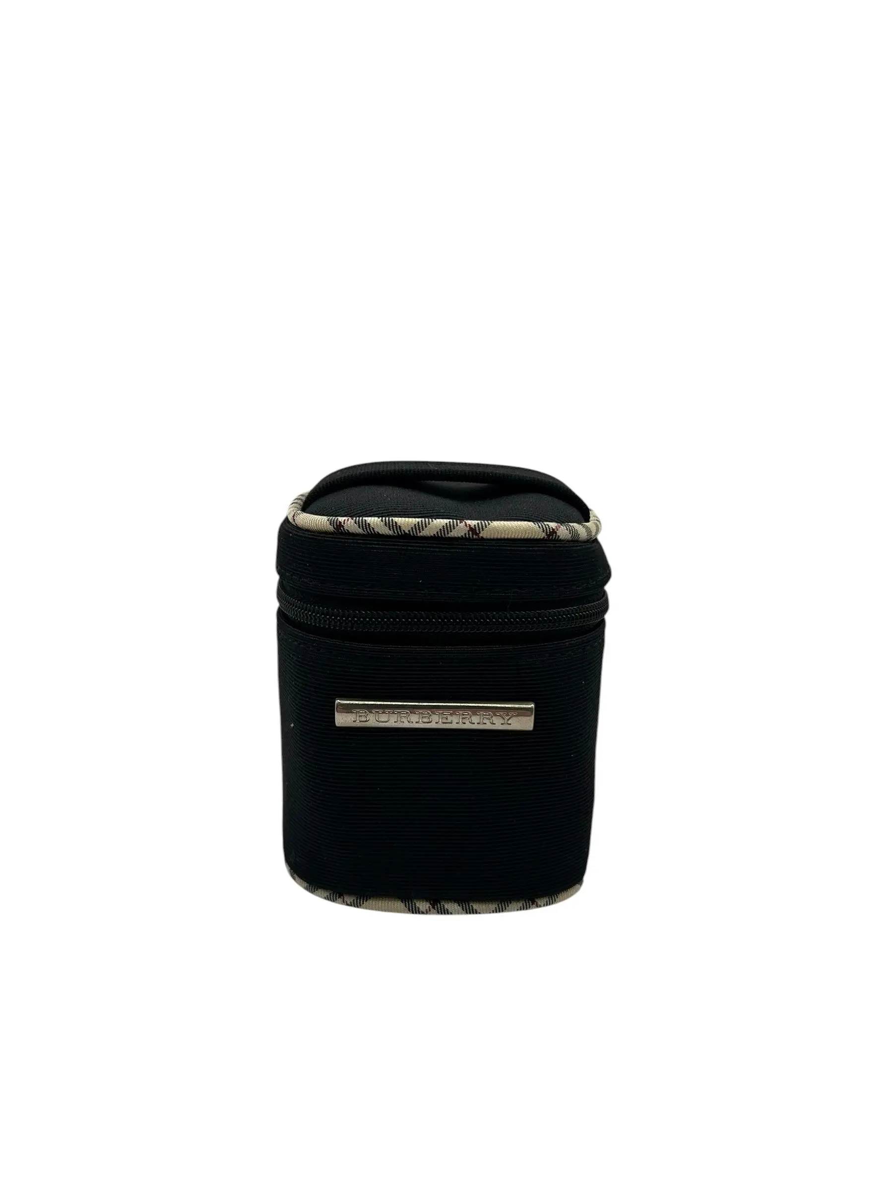 Pre-owned BURBERRY Nylon Jewelry Case Black W/ Nova Check Trim Perfect For Daily Use