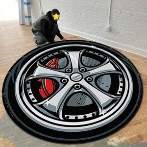 American Trendy Contemporary Round Tire Carpet Mat, Washable Easy Clean Luxury Unique Design Fashion Art Atmosphere Rug, Contemporary Rugs, Home Decor for Bedroom Living Room Kitchen
