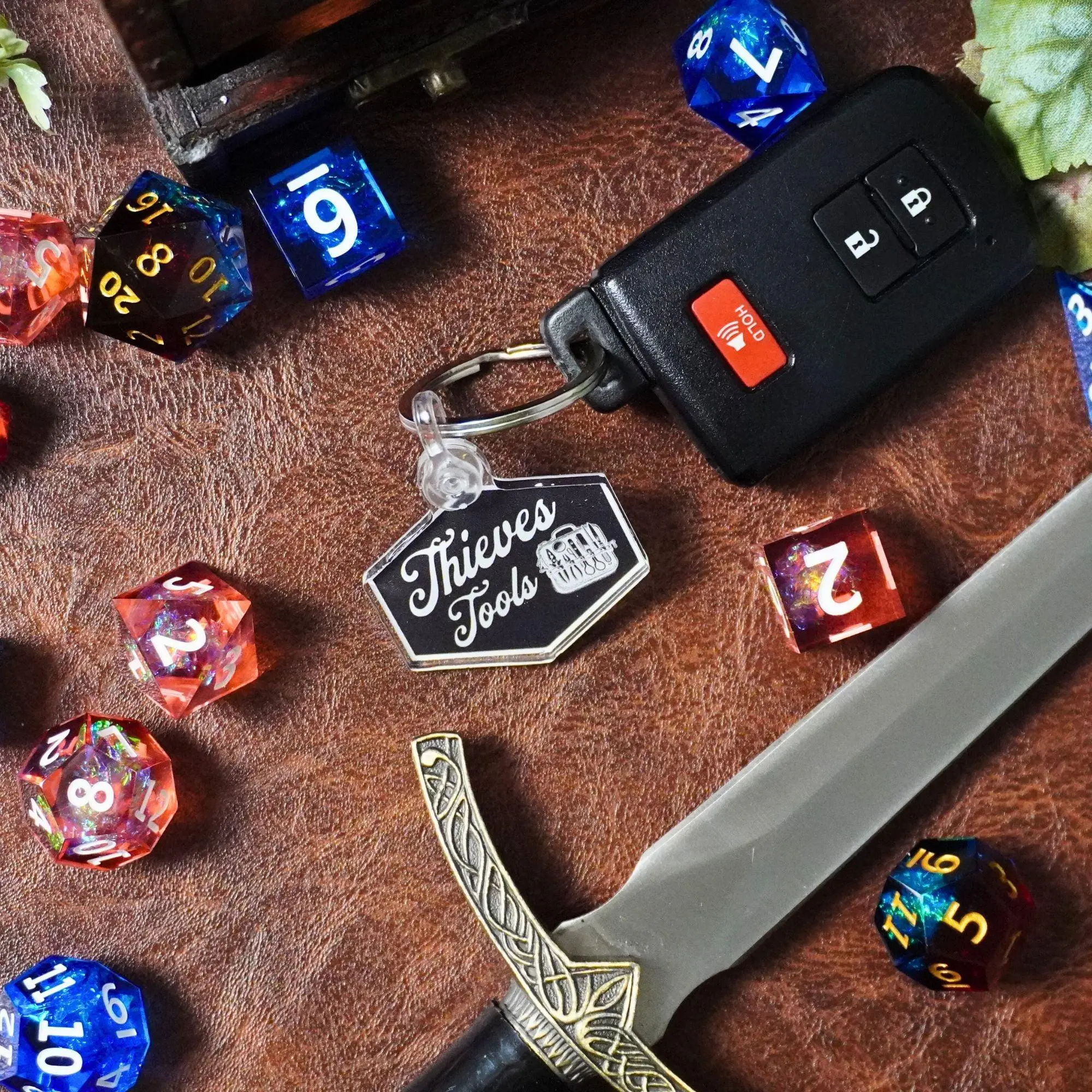Thieves Tools Acrylic Keychain with Keyring Attachment and Black Design